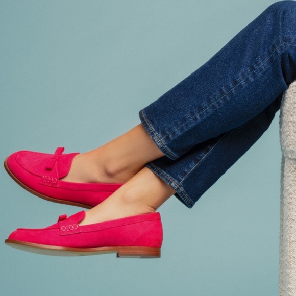 J.CREW Bright Pink Sueded Bow Loafers - Picture 1 of 12